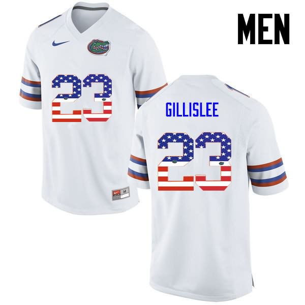 Men's NCAA Florida Gators Mike Gillislee #23 Stitched Authentic USA Flag Fashion Nike White College Football Jersey PMV5565HD